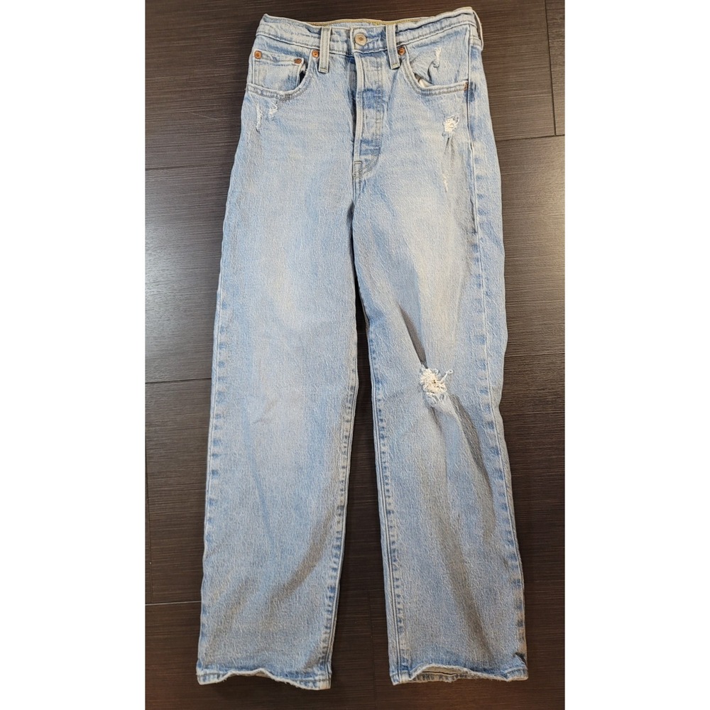 Levi's Ribcage Straight Ankle Distressed Jeans Women's Size 24 Light Wash